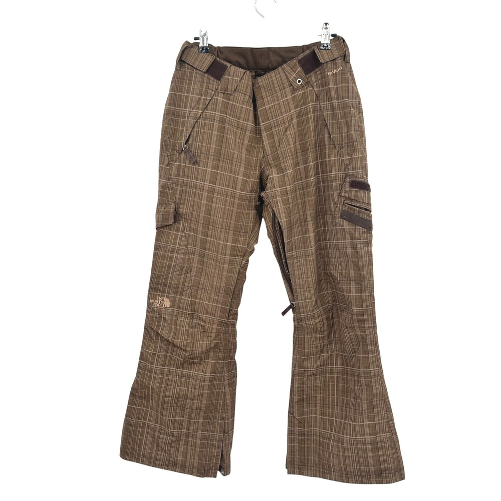 Y2K Brown Plaid Flaire Ski Pants Womens Small The North Face Cargo Snow Gorpcore